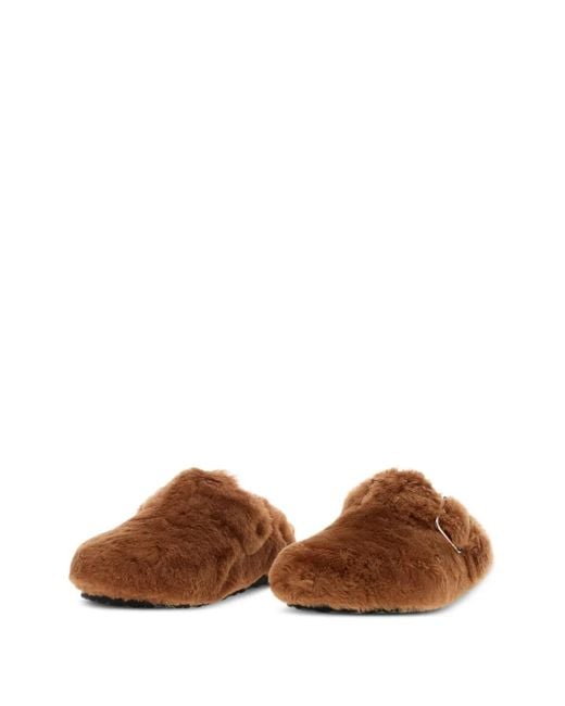 Birkenstock Brown Shearling Buckle Strap Mules