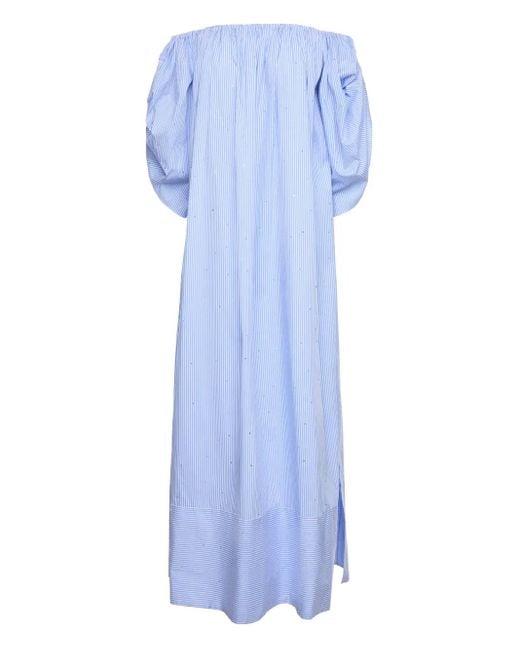 V:PM ATELIER Blue Mandy Off-Shoulder Striped Maxi Dress