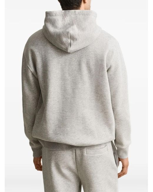 Gant Gray Logo-Patch Drawstring Hoodie for men