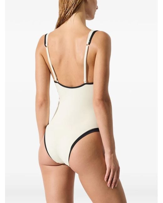 Karl Lagerfeld Natural Signature Piped Swimsuit