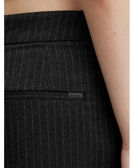 AllSaints Black Averie Pinstripe Pleated Trousers