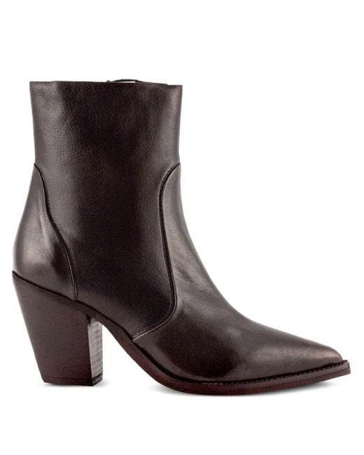 Julie Dee Brown Spitze Stiefel mit Blockabsatz 70mm