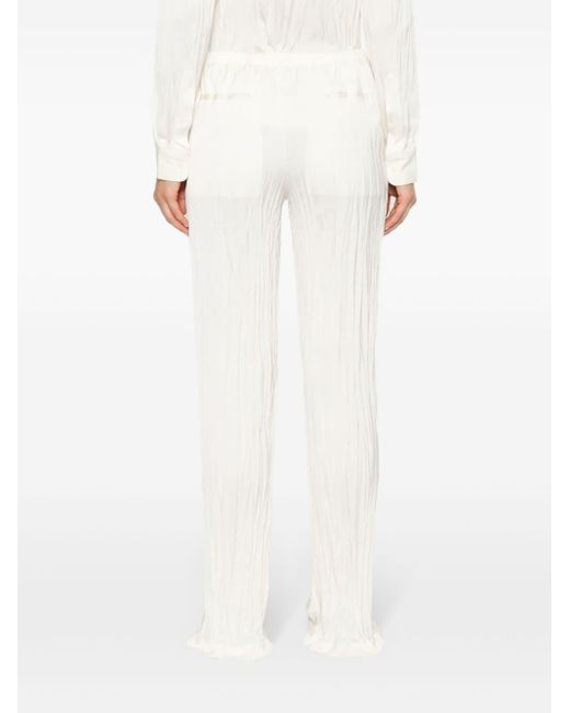 Helmut Lang White Crease-effect Satin Trousers