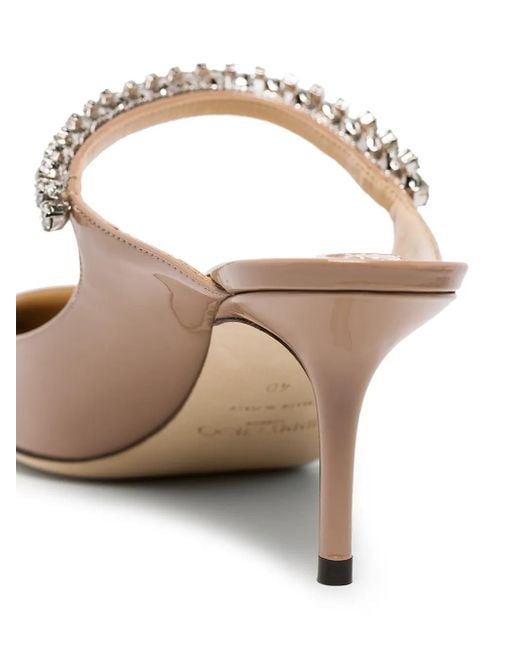 Jimmy Choo Pink Women Bing 65 Patent Leather Crystal Strap Ballet Mules