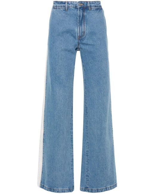 Wales Bonner Weite Jeans mit gehäkeltem Einsatz in Blue für Herren