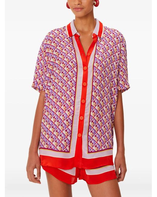 Farm Rio Red Graphic-Pineapple Buttoned Shirt