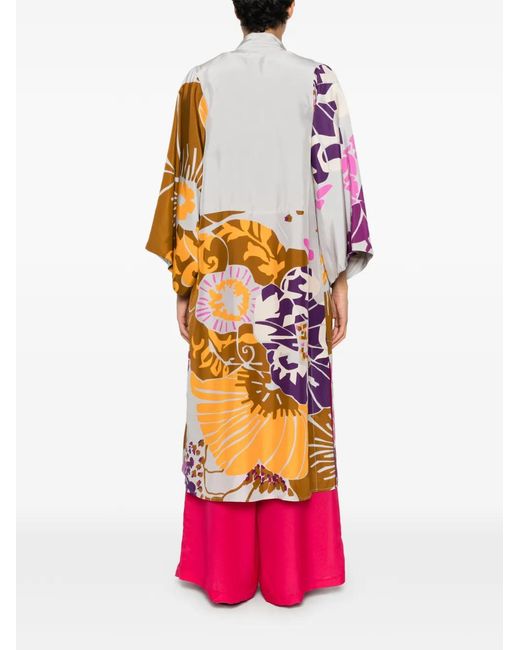 Psophia White Floral-Print Tie-Front Coat