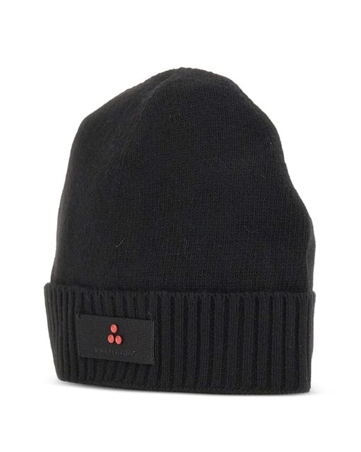 Peuterey Black Ribbed-Cuff Logo Beanie