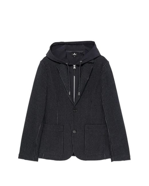 Mackage Black Pinstriped Hooded Blazer for men