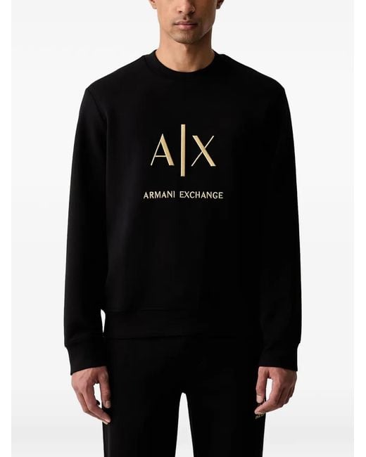 ARMANI EXCHANGE Black Logo-Embroidered Sweatshirt for men