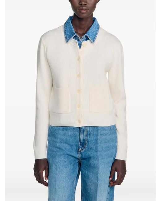 Sandro White Denim-Collar Cardigan