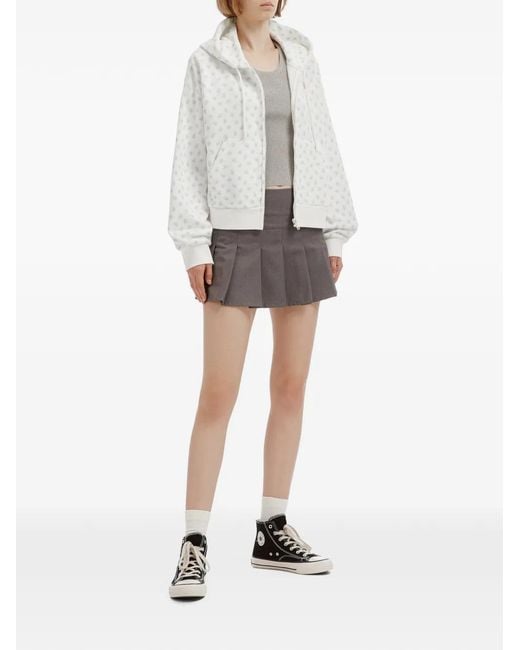 Chocoolate White Logo-Pattern Zip-Up Hoodie