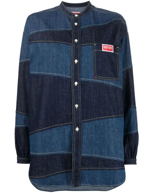 KENZO Blue Paris Patchwork Denim Shirt