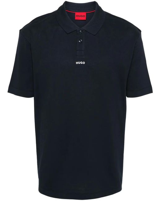 HUGO Blue Logo-Print Polo Shirt for men