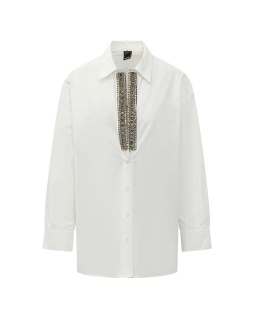Pinko White Capirai Crystal-Embellished Poplin Shirt