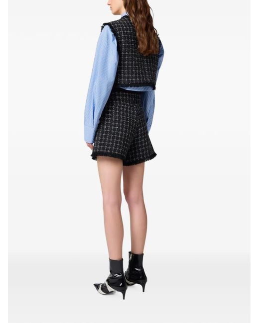 MSGM Black Tweed Frayed-Edge Shorts
