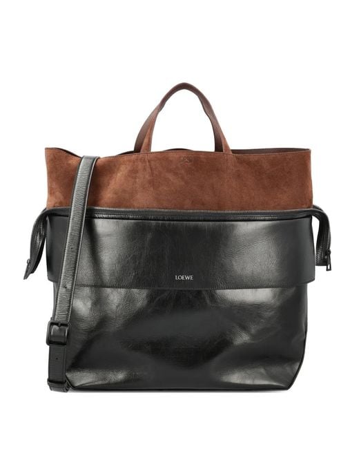 Loewe Black Large Switch Leather Suede Tote Bag for men
