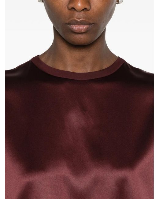 Brunello Cucinelli Red Satin Cap-Sleeve Top