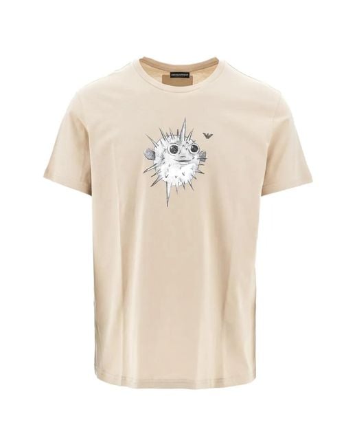 Emporio Armani Natural Puffer-Fish Print T-Shirt for men