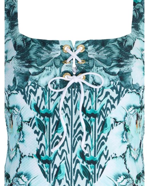 Temperley London Blue Liana Floral-Print Swimsuit