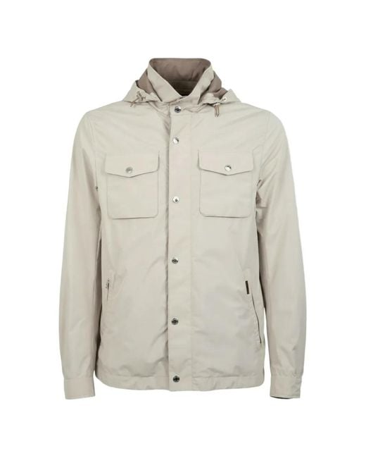 Moorer Men's White Fenzi Multi-Pocket Hooded Jacket