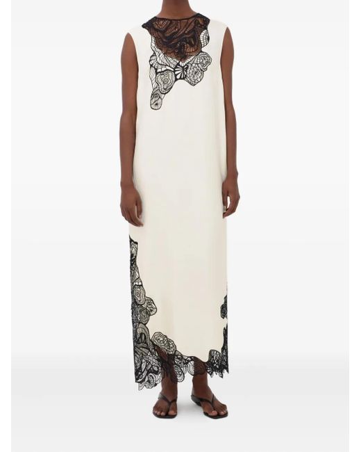 Loulou de Saison White Uma Lace-Trim Silk Midi Dress