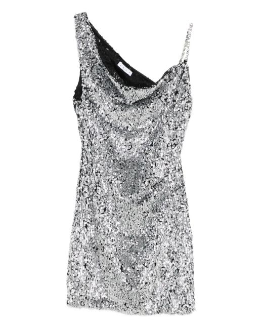 Area Gray Sequin-Embellished One-Shoulder Dress