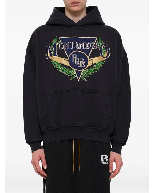 Rhude Black Montenegro Graphic-Print Hoodie for men