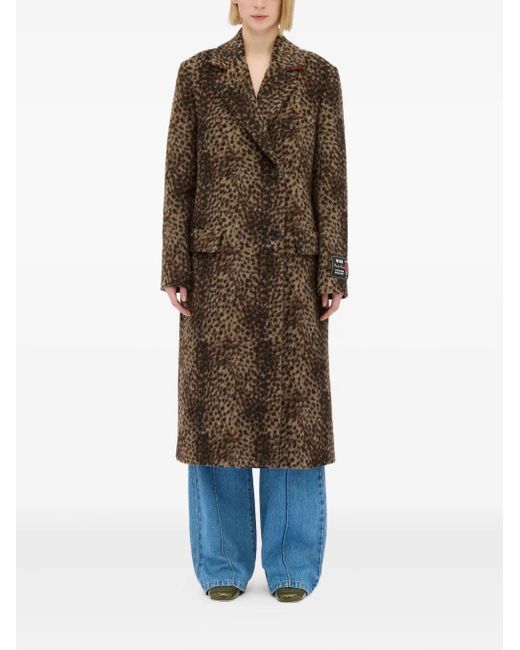 MSGM Brown Leopard-Print Double-Breasted Coat