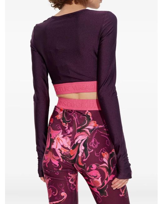 Versace Jeans Couture Purple Logo-Band Long-Sleeve T-Shirt