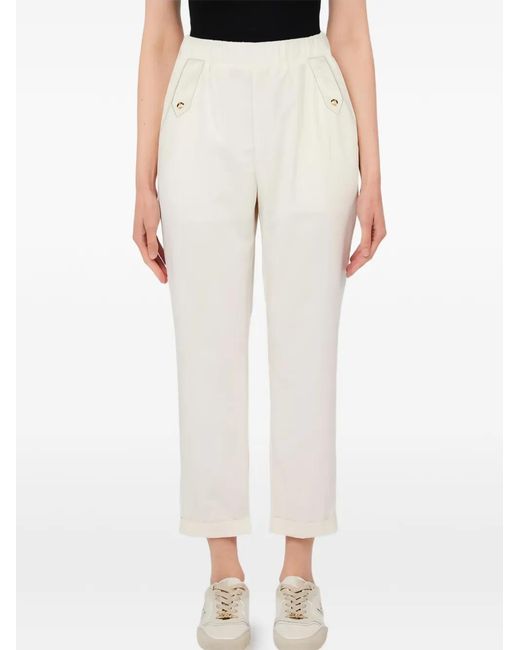 Liu Jo White Elasticated-Waistband Button-Detail Trousers