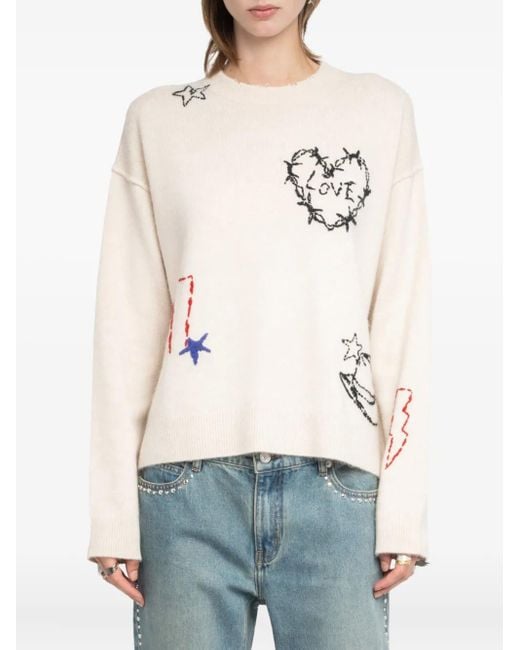 Zadig & Voltaire White Pullover Mit Herzstickerei