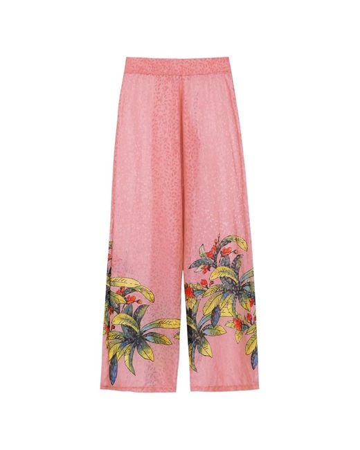 Amir Slama Pink Floral-Print Silk Palazzo Pants