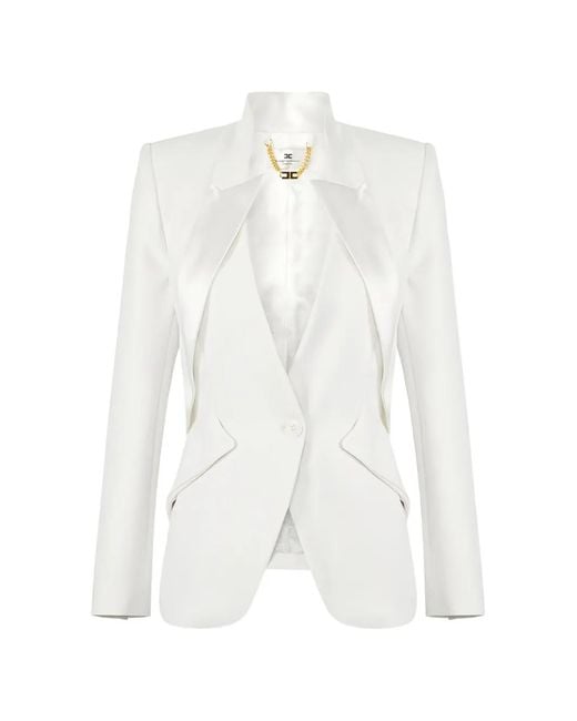 Elisabetta Franchi White Satin-Lapel Jacket