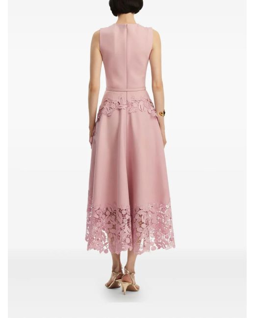 Oscar de la Renta チェリー ギピュールレース ミディドレス Pink