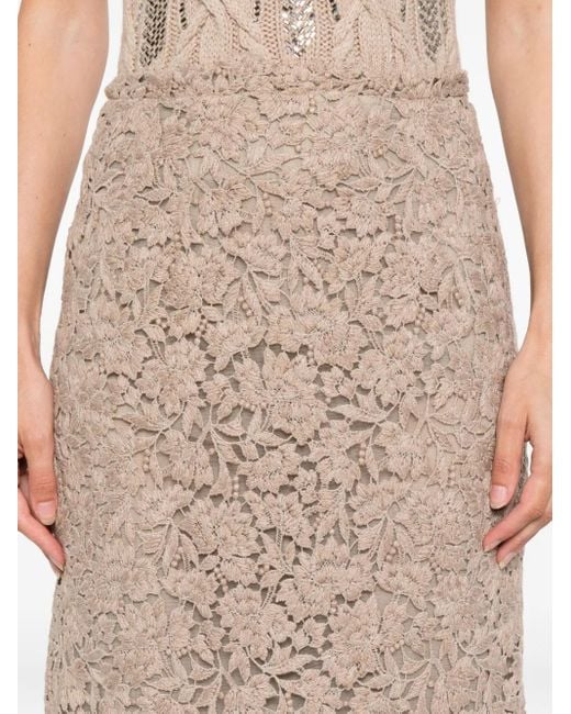 Gonna Midi A Fiori di Ermanno Scervino in Natural