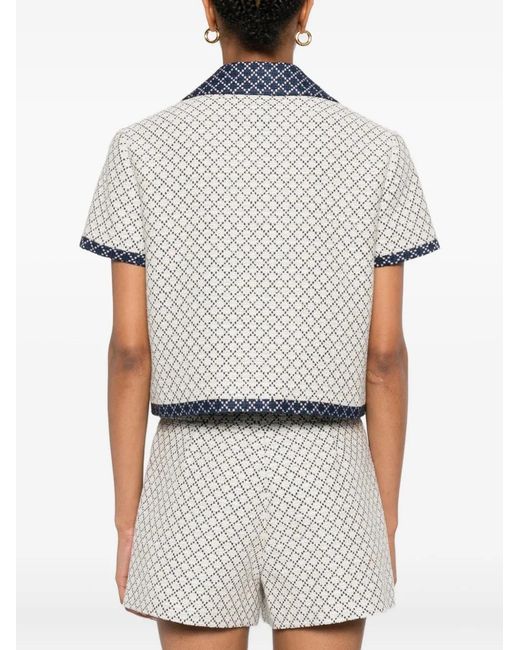 Gucci Blue Short-Sleeved Geometric-Pattern Jacket