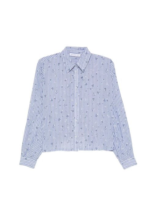 Manuel Ritz Blue Floral-Print Striped Shirt
