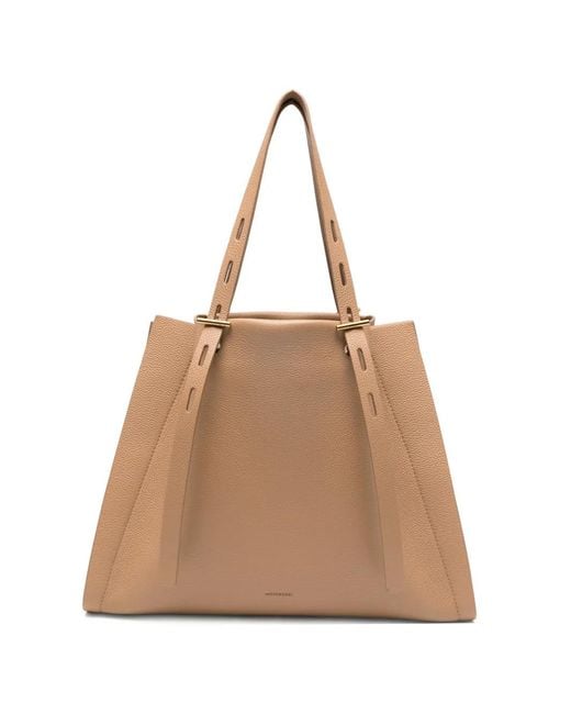 MINOBOSSI Natural Medium Paulette Leather Tote Bag