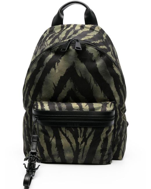 Roberto Cavalli Black Tiger-print Cotton Backpack for men