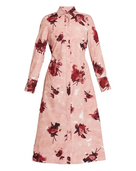 Vestido camisero midi con motivo floral Erdem de color Pink