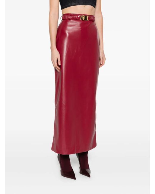 ROWEN ROSE Red Belted Midi Skirt
