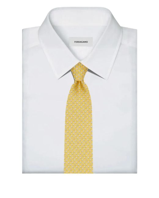 Ferragamo White Elephant-Print Silk Tie for men