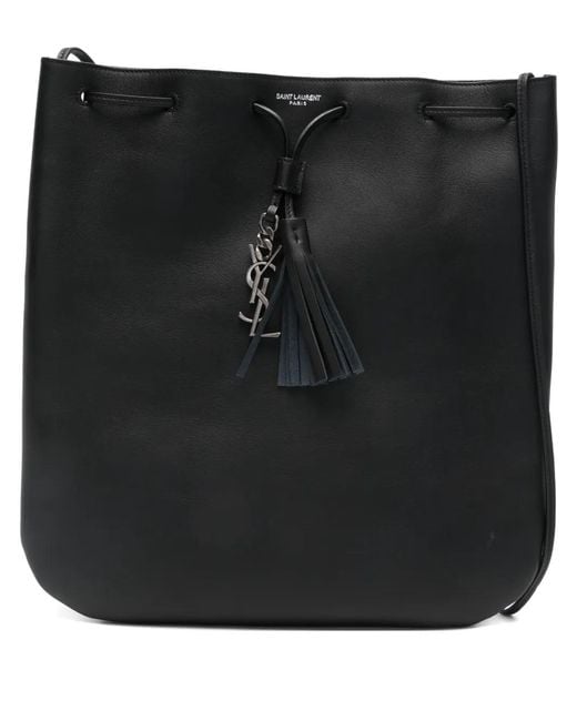 Saint Laurent Black Medium Jean Flat Tassel-Charm Shoulder Bag
