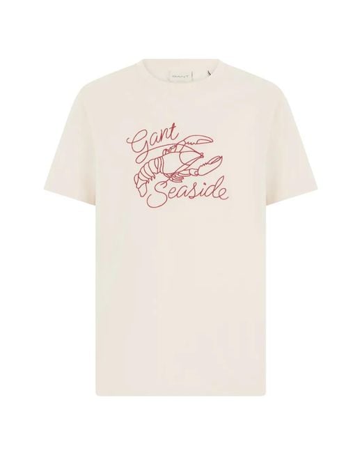 Gant White Lobster-Embroidered T-Shirt for men
