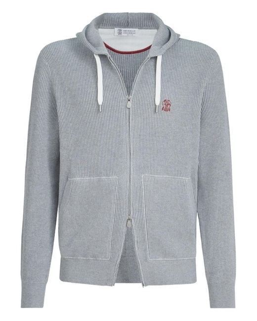 Brunello Cucinelli Gray Cotton Zip-Up Hoodie for men