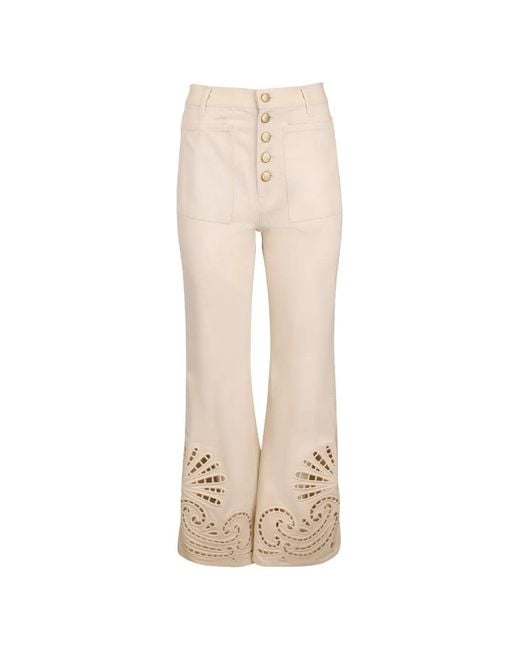 Ulla Johnson White Lou Embroidered Flared Jeans