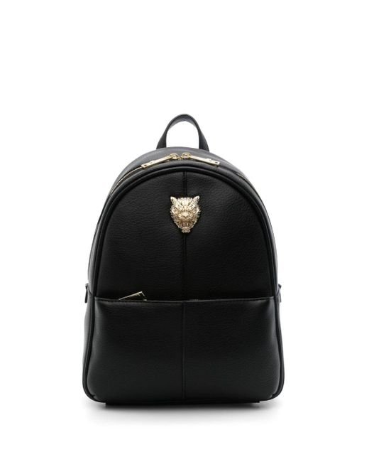 Philipp Plein Black Tiger-Plaque Backpack for men