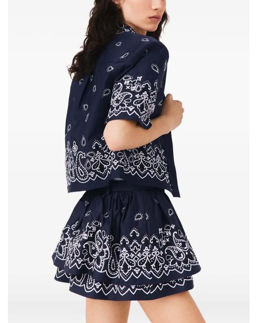 Maje Blue Short Embroidered Ruffled Skirt
