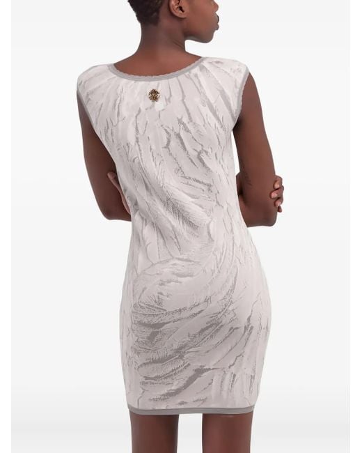 Robe Mi-Longue À Imprimé Plumes Roberto Cavalli en coloris White